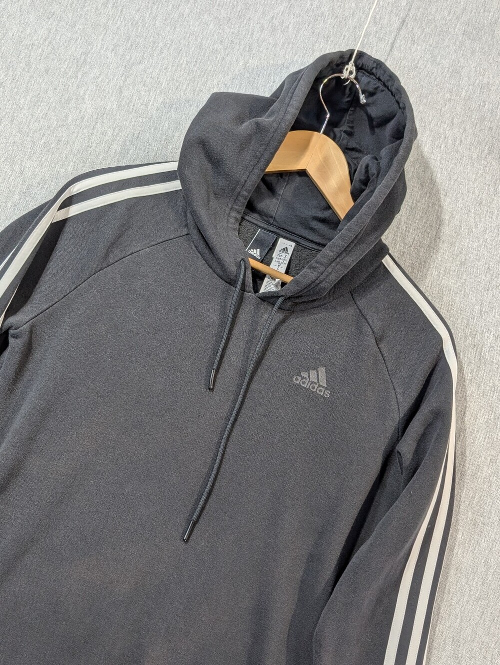Adidas Classic 3 Stripe Hoodie Unisex Small Black White
